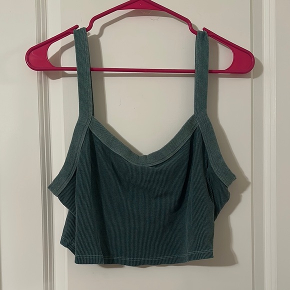 Green Ribbed Women's Crop Top - Picture 1 of 3